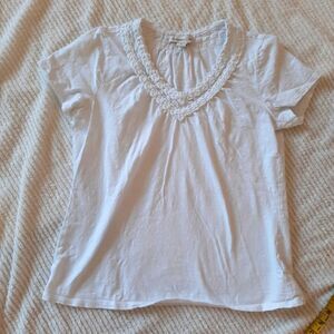 Coldwater Creek White V-neck 100% Cotton Tee Small